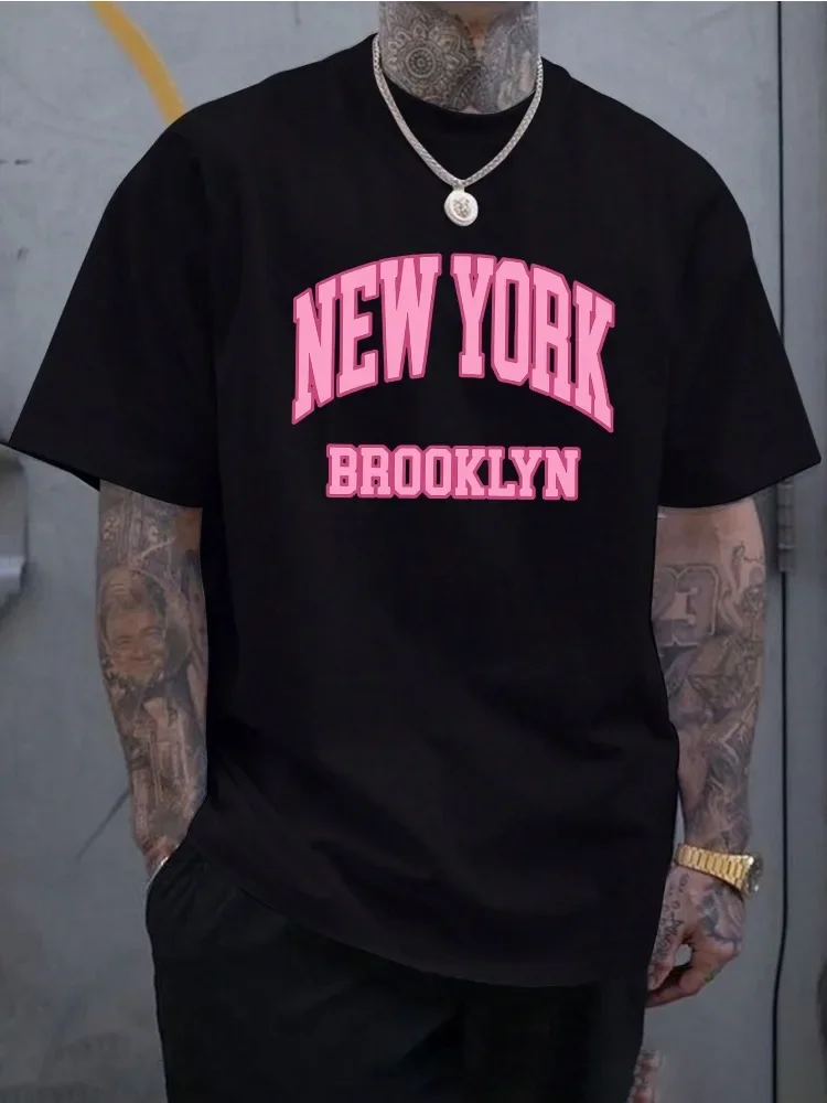 Street Fashion Of New York - 남성 여름 면 반팔 티셔츠 핑크