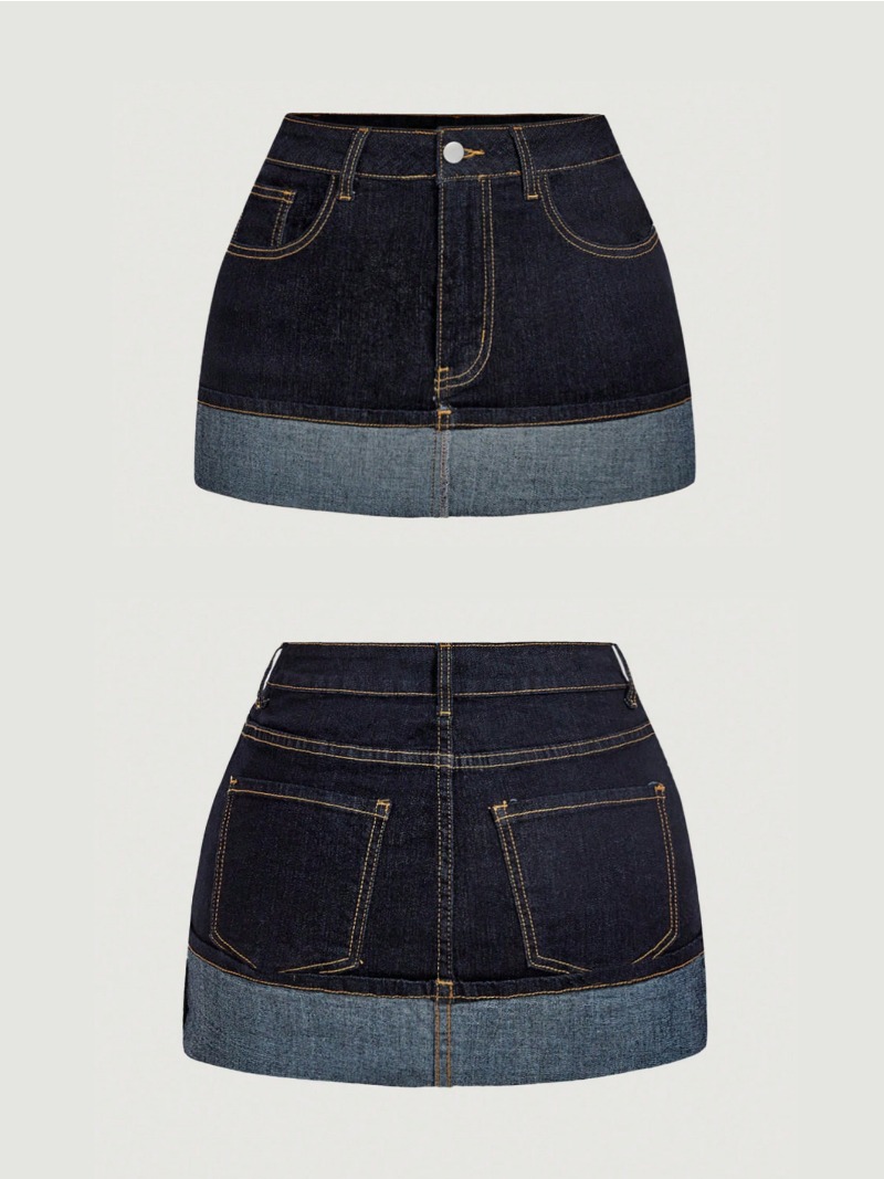 Street Fashion Denim - 2026 신상 투톤 데님 미니스커트 여성