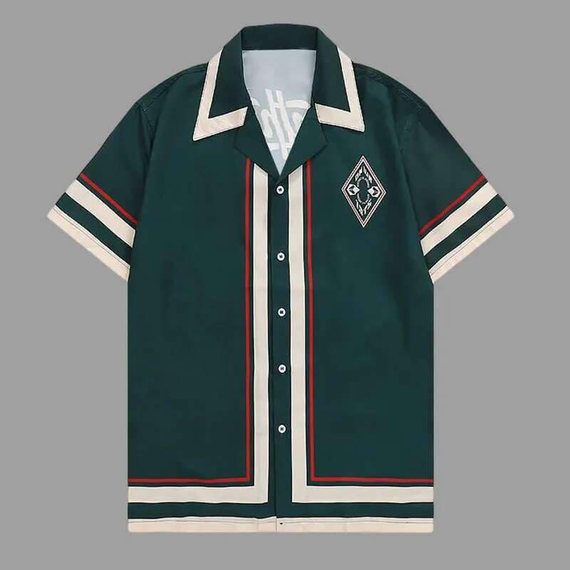 Street Fashion Jacket Men - 레트로 프린트 반팔 셔츠, 녹색 대비