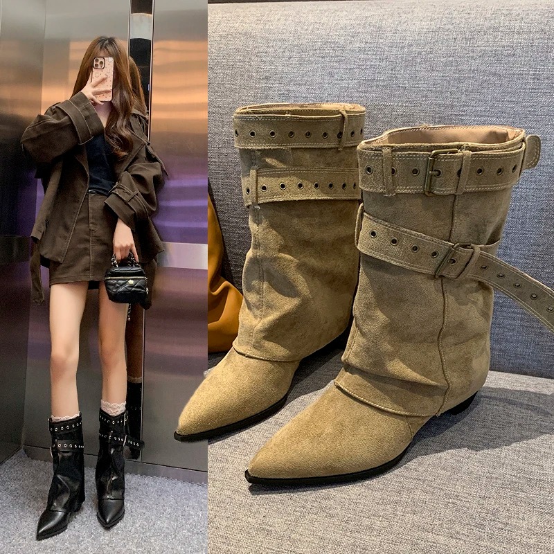 Street Fashion Trend 2025 - 2025 뾰족코 여성 겨울 부츠 디자이너