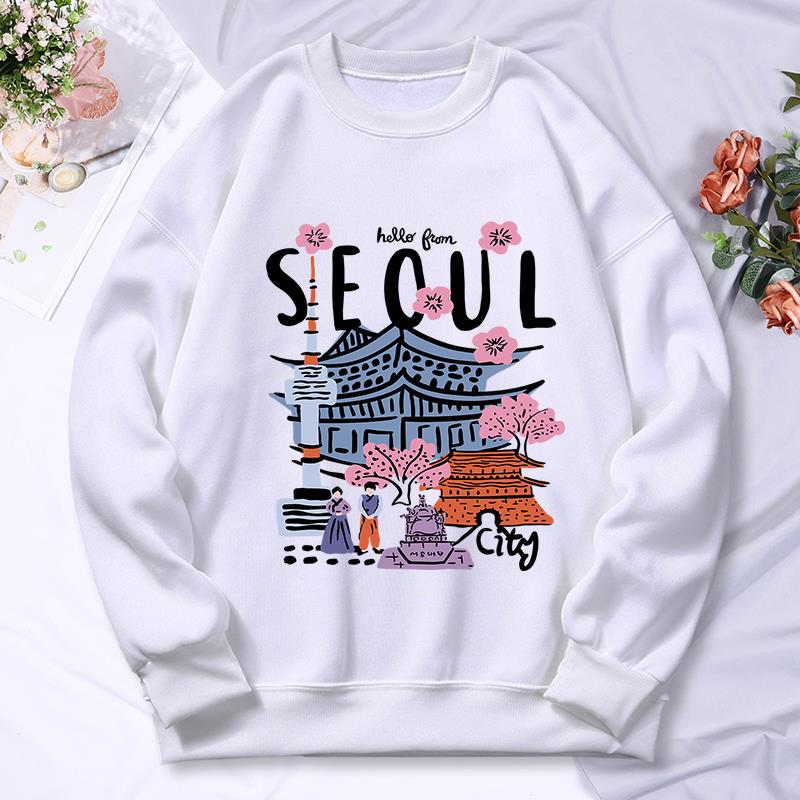 Street Fashion Seoul - 서울 아름다운 풍경 인쇄 여성 후드