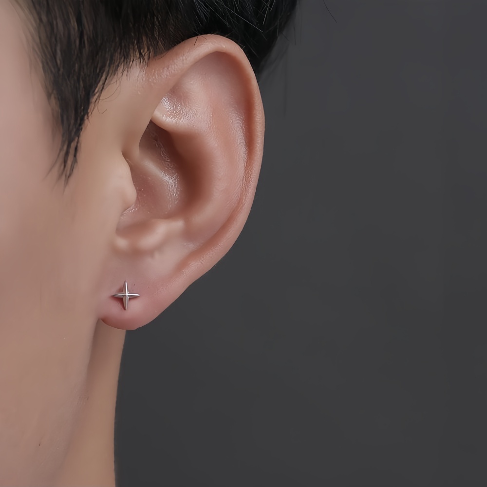 Street Fashion Earrings - 심플한 십자가 별 모양 남성 합금