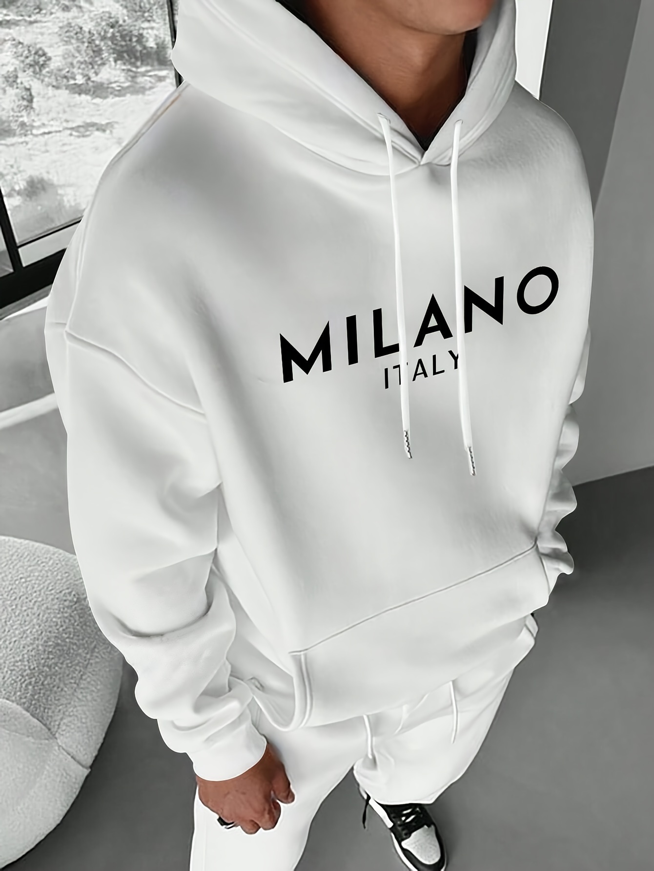 Street Fashion Of Milan - 밀란 레터 남녀 공용 후드티 풀오버