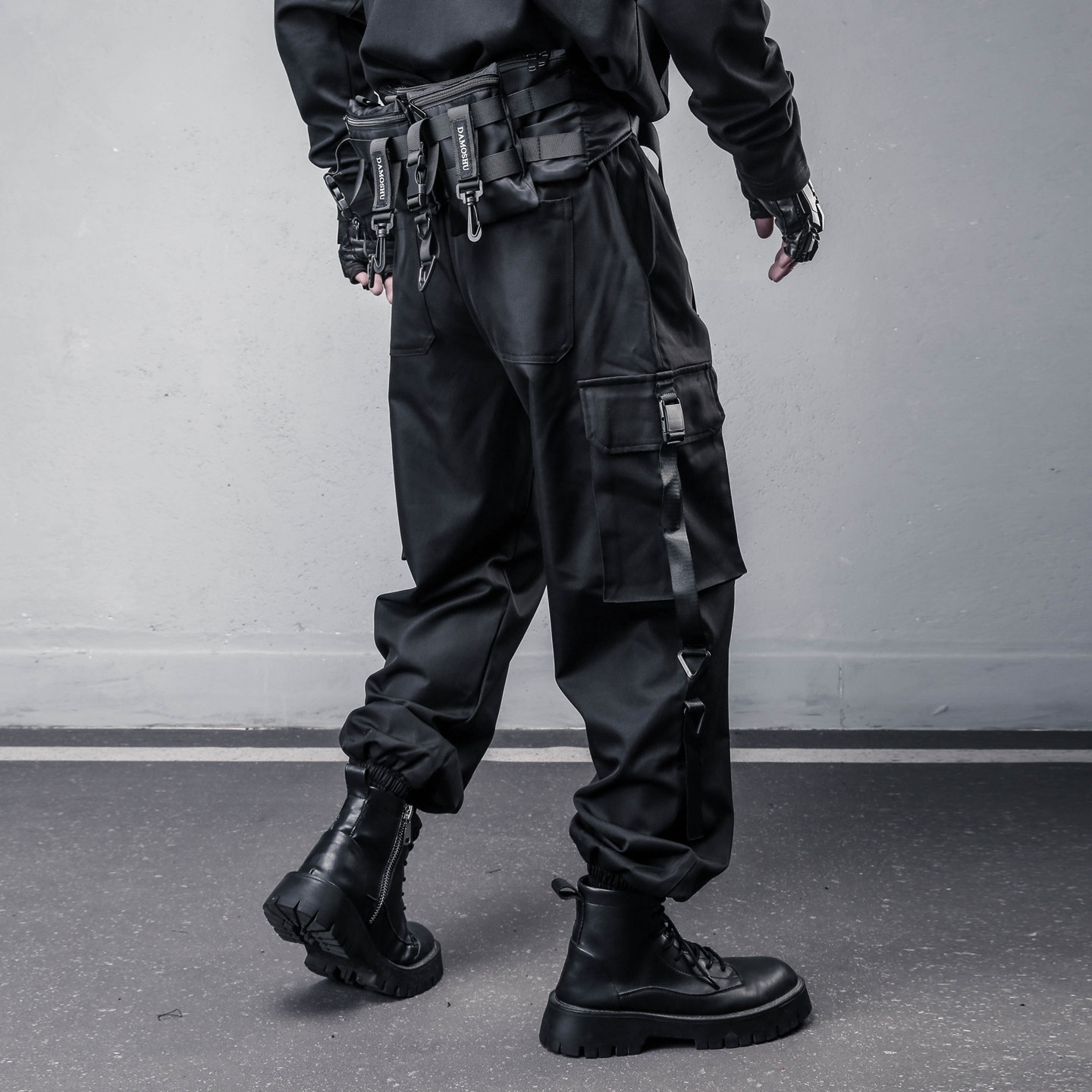 Techwear Pants Tactical - 디자이너 패션, 짙은 색상의 오버올, 남성용