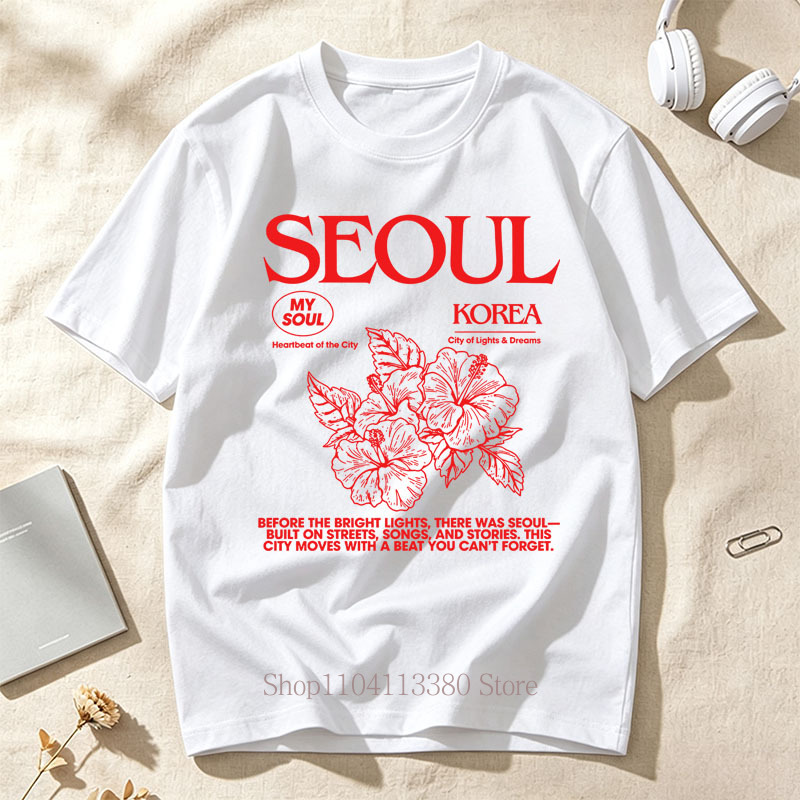 Street Fashion Seoul - 한국 스타일 서울 히비스커스 프린트 티셔츠