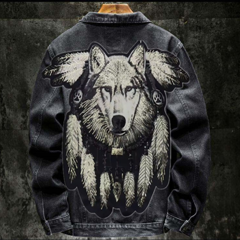 Street Fashion Jacket Men - 아메리칸 빈티지 헤비 울프 자수 패치