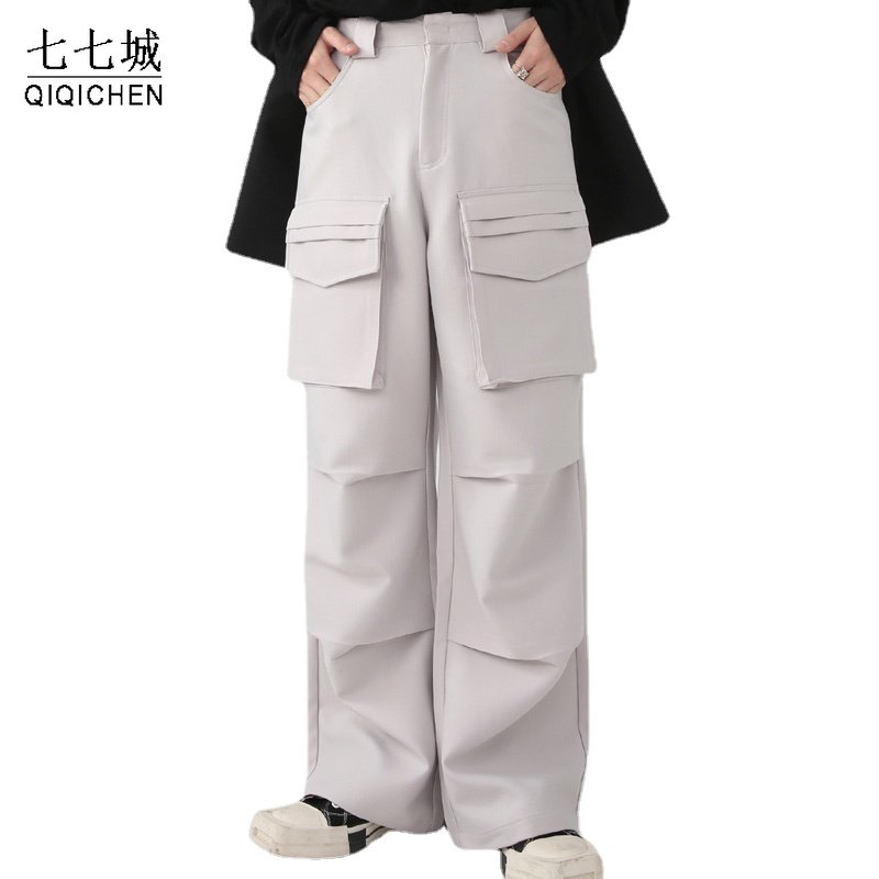 Cargo Pant Wide - 남성용 빈티지 카고 바지, 단색 대형