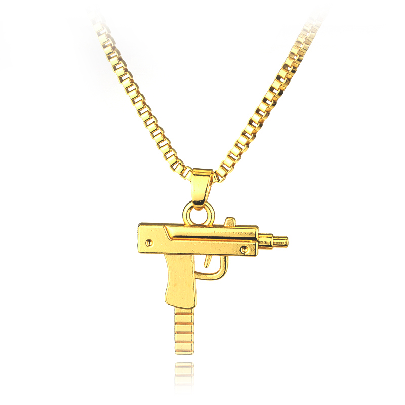 Street Fashion Necklace - 트렌디한 우지 총 모양 펜던트 목걸이,