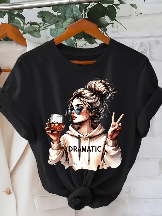 Street Fashion Trend 2025 - DRAMATIC 1pc 여성 패션 프린트 라운드