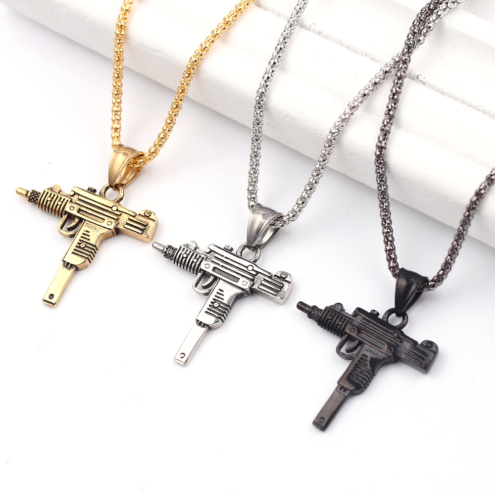 펑크 우지 권총 기관총 목걸이 펜던트 - 남성용 패션  - Street Fashion Necklace 리뷰 및 가격