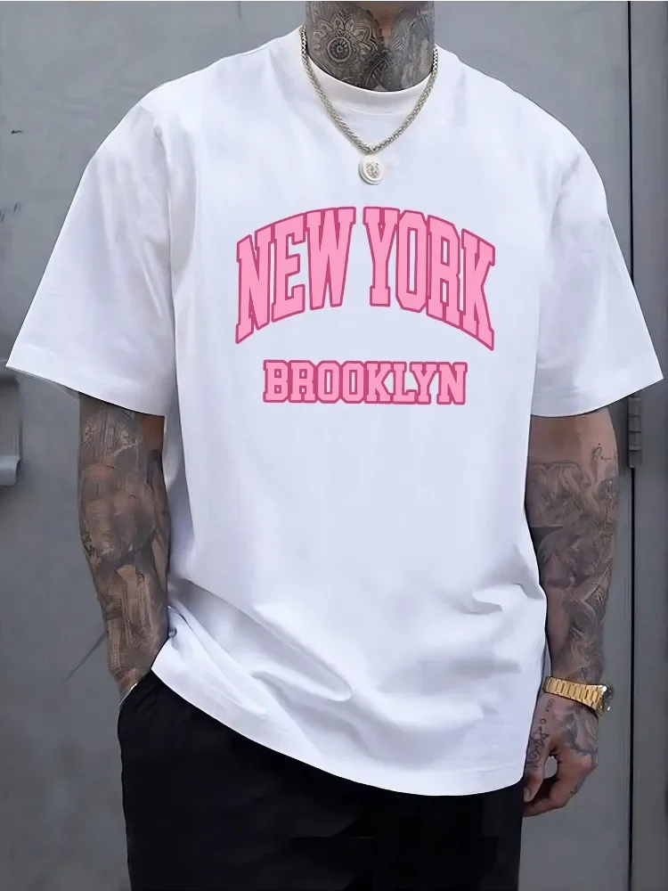 남성 여름 면 반팔 티셔츠 핑크 뉴욕 브루클린 바시티  - Street Fashion Of New York 리뷰 및 가격