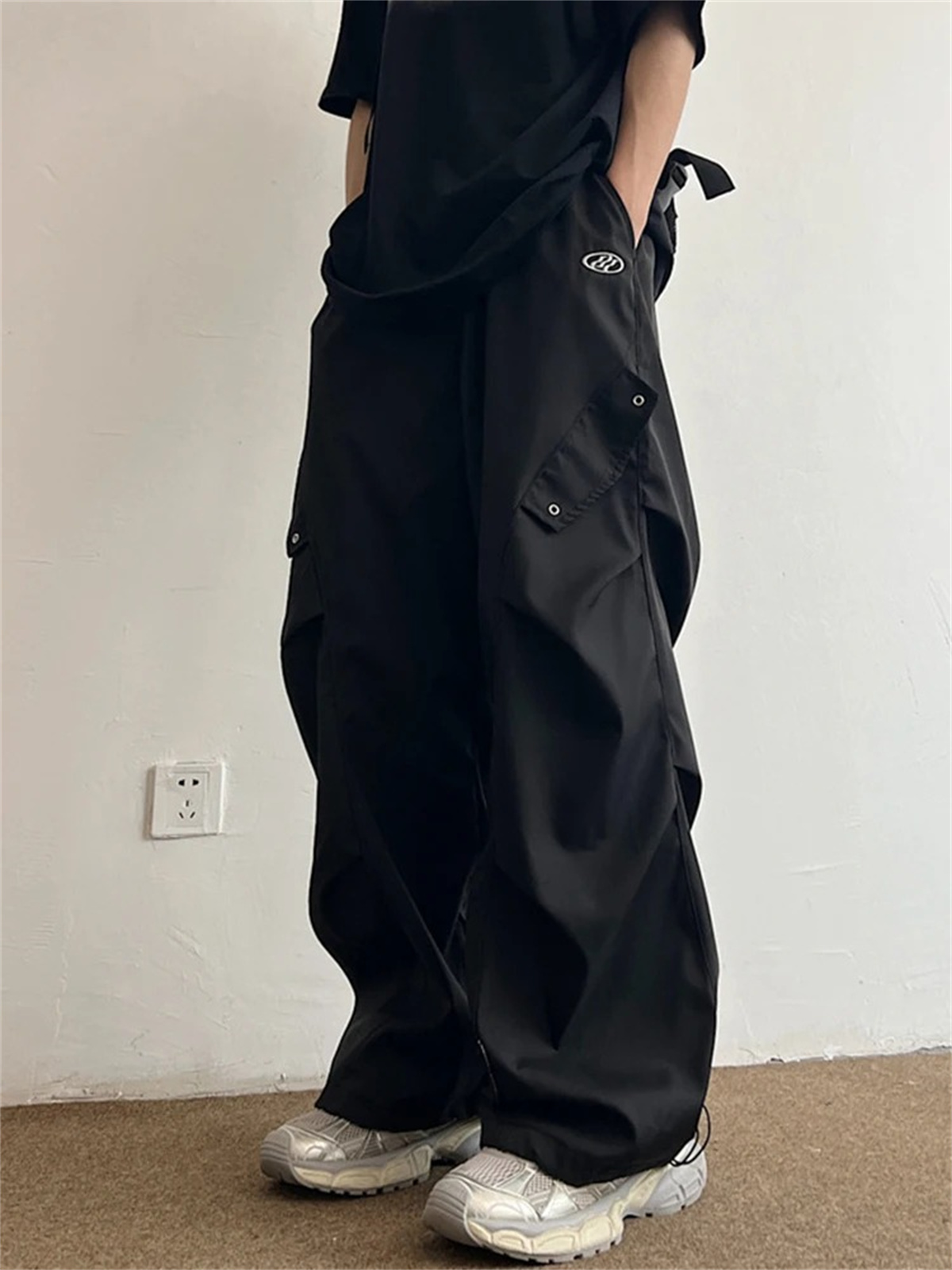 블랙 카툰 카고 팬츠 남성 솔리드 와이드 레그 트라우저 - Cargo Pant Wide 리뷰 및 가격