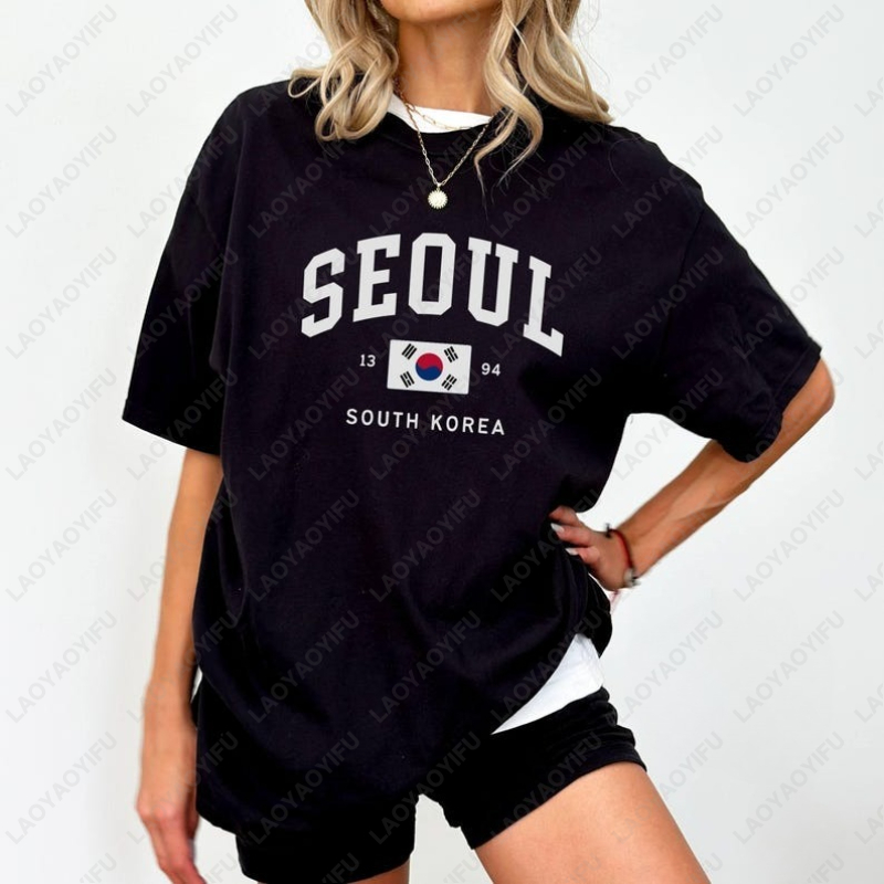 서울 한국 국기 유니섹스 티셔츠 빈티지 클래식 패션 스 - Street Fashion Seoul 리뷰 및 가격