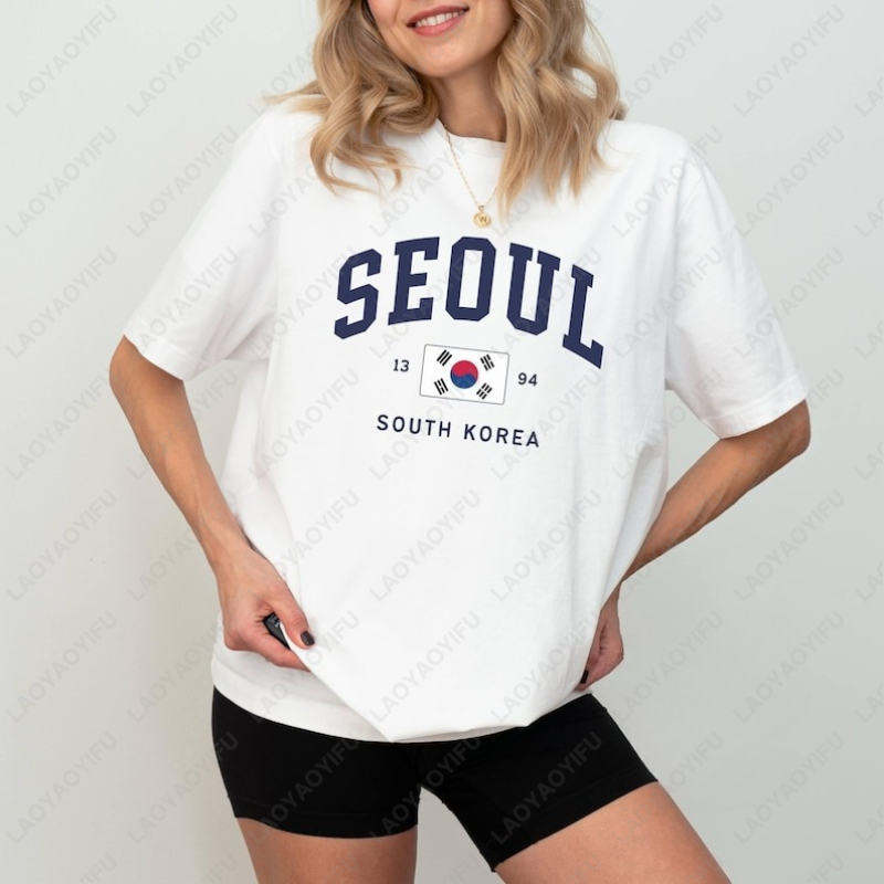 서울 한국 국기 유니섹스 티셔츠 빈티지 클래식 패션 스 - Street Fashion Seoul 리뷰 및 가격