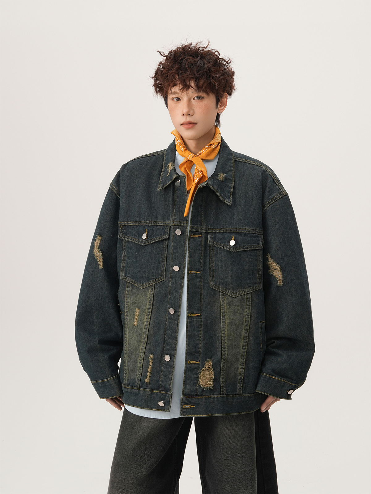 아메리칸 하이 스트리트 립드 데님 재킷 가을 캐주얼 패 - Street Fashion Jacket Men 리뷰 및 가격