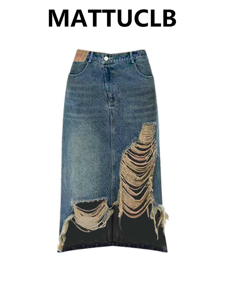 여성 2000년대 미디 스커트 찢어진 데님 스커트 K팝 - Street Fashion Denim 리뷰 및 가격