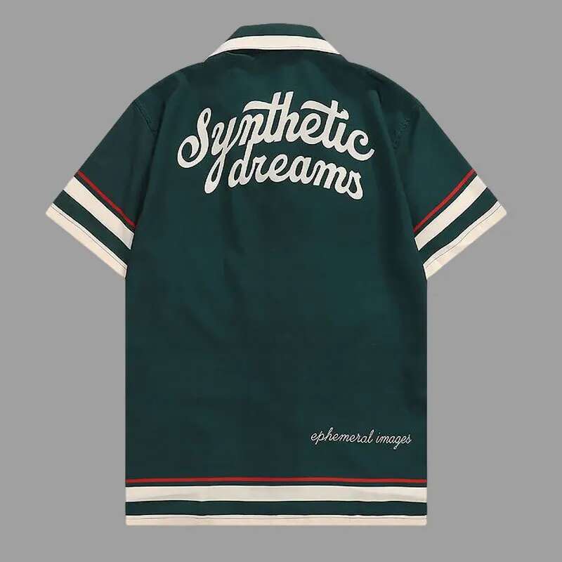 레트로 프린트 반팔 셔츠, 녹색 대비 색상, 캐주얼 남 - Street Fashion Jacket Men 리뷰 및 가격