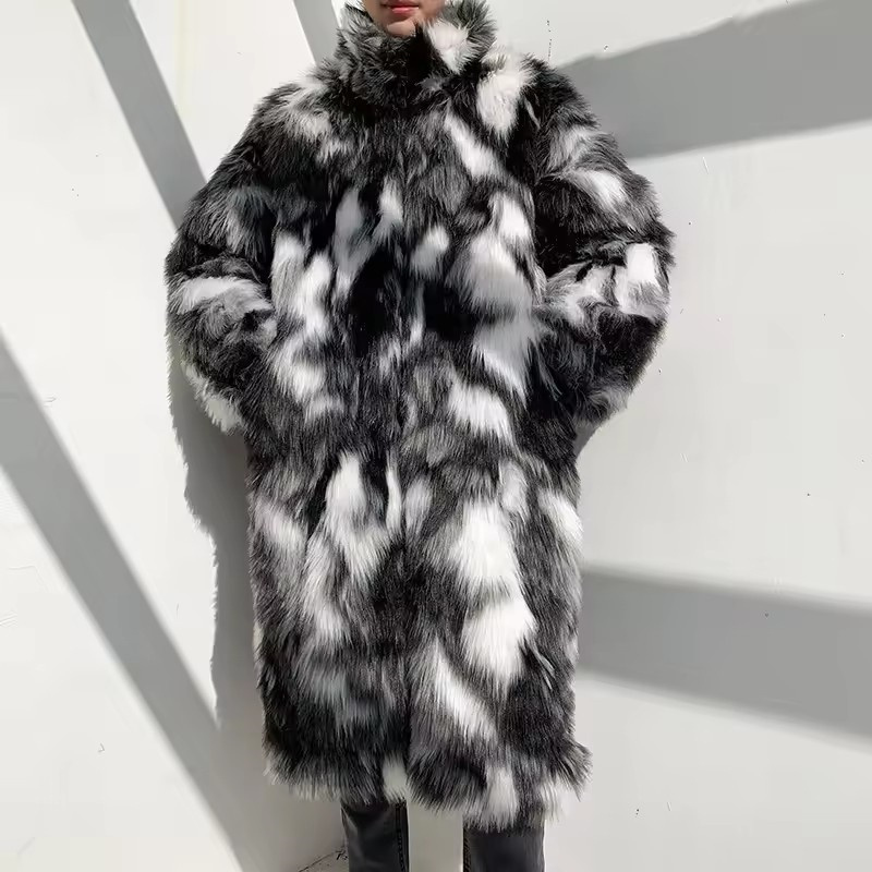 겨울 힙합 긴 가짜 모피 코트 스탠드 업 칼라 플러시  - Street Fashion Jacket Men 리뷰 및 가격