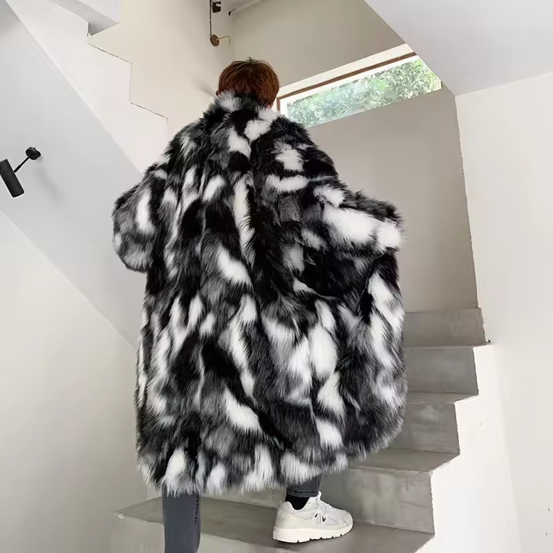 겨울 힙합 긴 가짜 모피 코트 스탠드 업 칼라 플러시  - Street Fashion Jacket Men 리뷰 및 가격