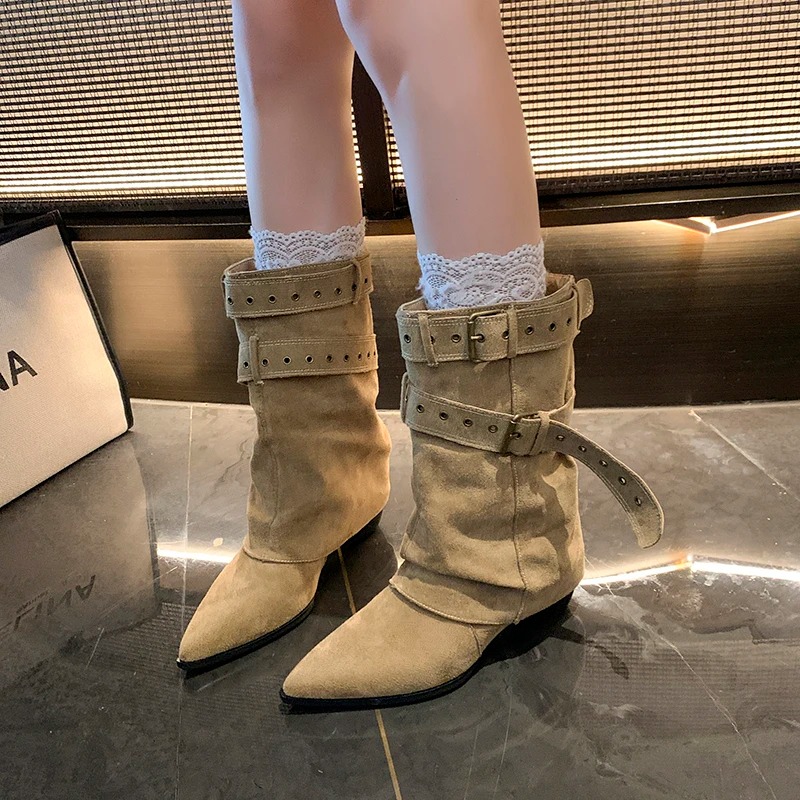2025 뾰족코 여성 겨울 부츠 디자이너 미드 힐 우아 - Street Fashion Trend 2025 리뷰 및 가격