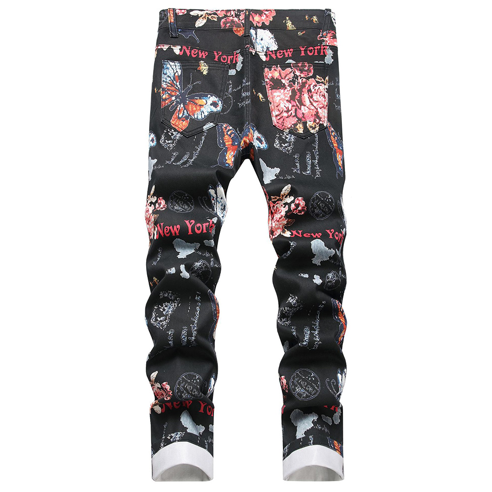 남성 디지털 프린트 청바지 패션 꽃 나비 뉴욕 팬츠 블 - Street Fashion Of New York 리뷰 및 가격