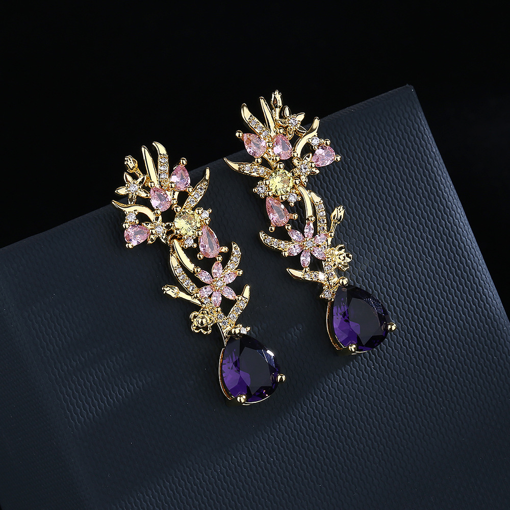 과장된 분위기 지르콘 꽃 귀걸이 패션 컬러 다이아몬드  - Street Fashion Earrings 리뷰 및 가격