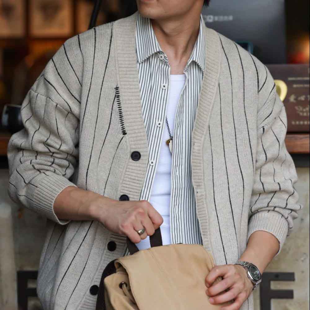 2025 겨울 신상 남성 스트라이프 긴팔 가디건 스웨터 - Street Fashion Trend 2025 리뷰 및 가격