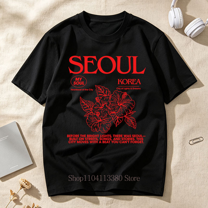 한국 스타일 서울 히비스커스 프린트 티셔츠 여성용 여름 - Street Fashion Seoul 리뷰 및 가격