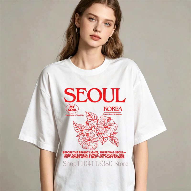 한국 스타일 서울 히비스커스 프린트 티셔츠 여성용 여름 - Street Fashion Seoul 리뷰 및 가격