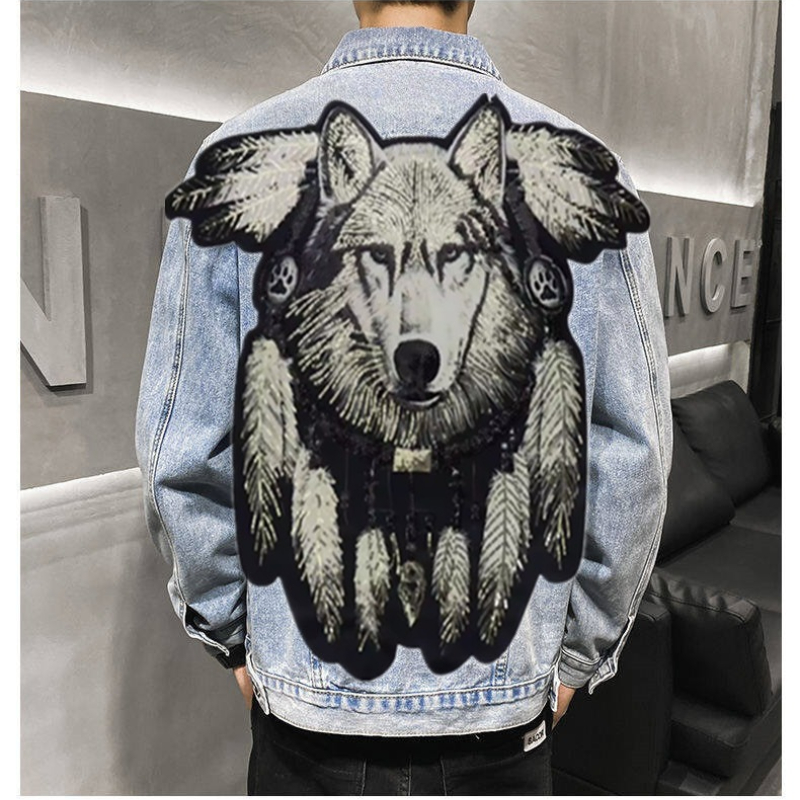 아메리칸 빈티지 헤비 울프 자수 패치 데님 재킷 남성  - Street Fashion Jacket Men 리뷰 및 가격