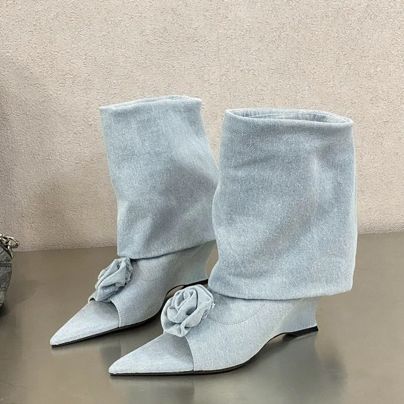 여성용 앵클 부츠, 웨지 샌들, 하이힐, 여성용 신발, - Street Fashion Denim 리뷰 및 가격